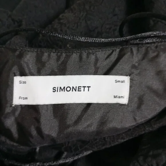 Simonett Beya Dress Black Size S Puff Sleeve Textured Fabricv Womens - Picture 2 of 11